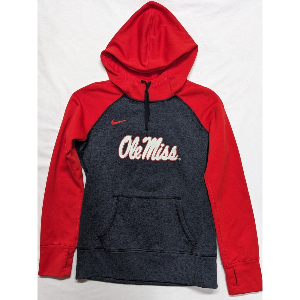 Nike Therma-FIT Ole Miss Rebels Hoodie Red Charcoal Grey S‎ Womens Long Sleeve